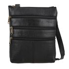 CLOSE OUT - Echtleder Crossbody Tasche mit Kroko Prägung, Multi-Fächer, 20 x 24 cm, Schwarz