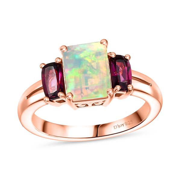D'Joy AA Natürlicher, äthiopischer Welo Opal, Natürlicher Rhodolith Granat Ring 925 Silber rosévergoldet (Größe 17.00) ca. 1.76 ct image number 3