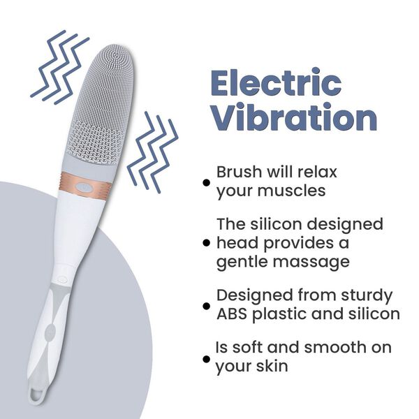 Silikon Badeb&uuml;rste mit langem Griff und elektrischer Vibration, Grau image number 4