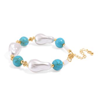 Wei&szlig;es Muschelkernperle und blaues Howlit Armband, 18+5 cm