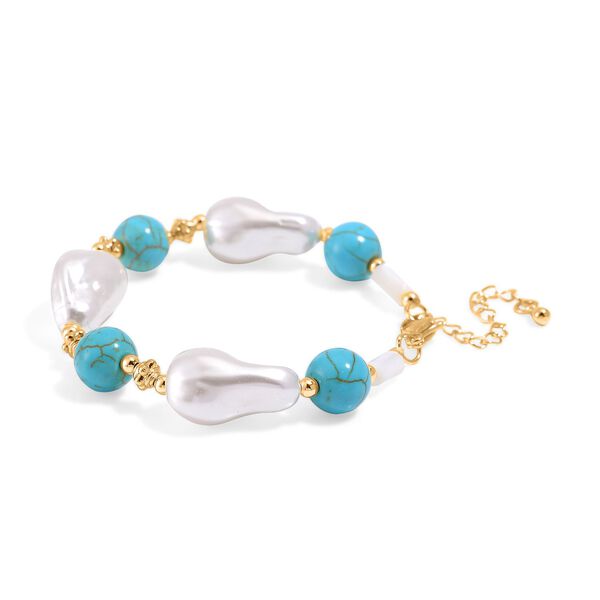 Wei&szlig;es Muschelkernperle und blaues Howlit Armband, 18+5 cm image number 3