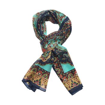 Bedruckter Satin-Seidenschal, 48x160cm, Marineblau