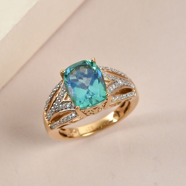 Pfau Triplett Quarz und Zirkon Ring 925 Silber vergoldet  ca. 3,56 ct image number 2