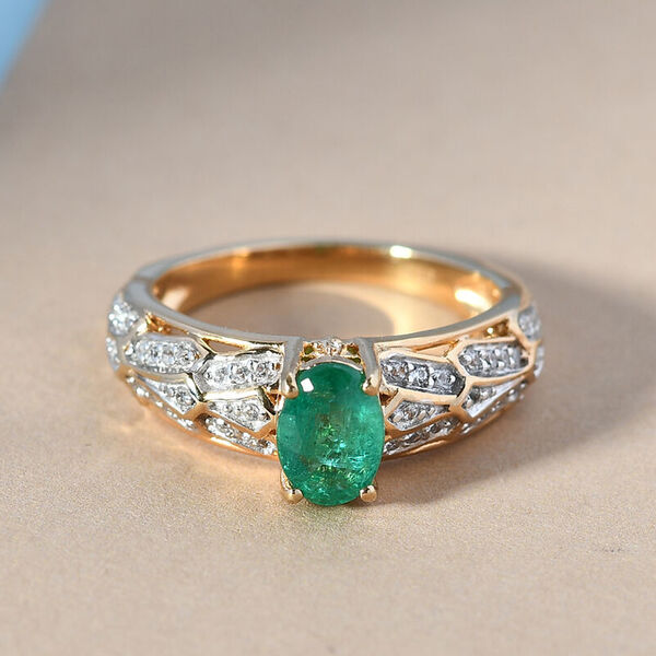 Sambischer Smaragd und Zirkon-Ring, 925 Silber Gelbgold Vermeil ca. 1,03 ct image number 2