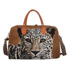 Life style Color:Brown with Leopard print /Profile:Duffel bag wall(exterior):Polyester Lining(interior): polyester; Pockets(exterior):Zipped-1;Button-1,Pockets(interior):Card slot-5 Measurement:45*23*27cm