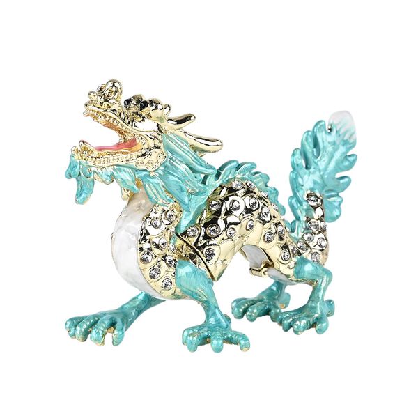 Deko-Schmuckdose aus Metall und Kristall, mit magnetischem Verschluss, Grün, 12x7 cm, Drache image number 2