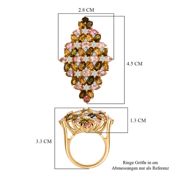 D'Joy AA Mehrfarbiger-Turmalin, Wei&szlig;er Zirkon Ring 925 Silber 750 Gelbgold vermeil (Gr&ouml;&szlig;e 17.00) ca. 9.52 ct image number 7