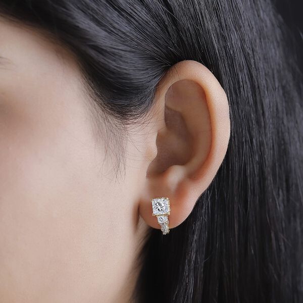 Moissanit Ohrringe, 925 Silber 750 Gelbgold Vermeil - 3,85 ct. image number 2