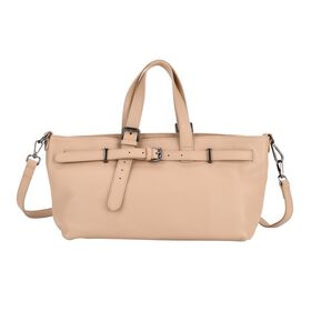 Echtleder-Crossbody-Bag im Trapez-Design, 32x12x19 cm, Hellkhaki