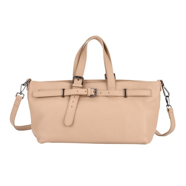 Echtleder-Crossbody-Bag im Trapez-Design, 32x12x19 cm, Hellkhaki image number 0