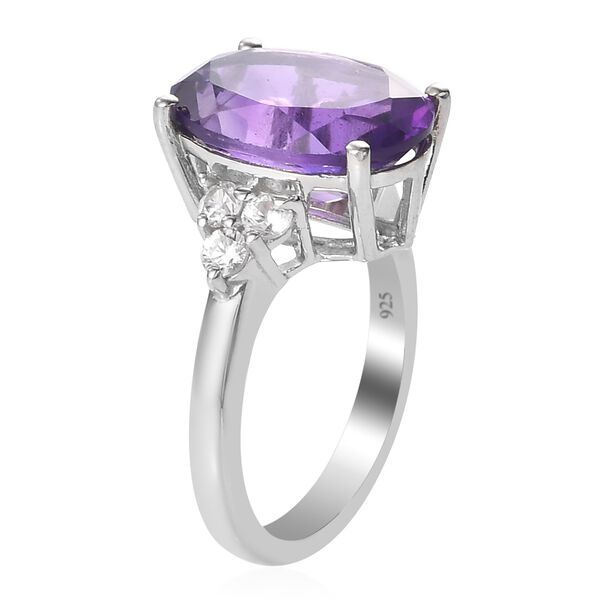 Lusaka Amethyst  Zirkon Solitär Ring 925 Silber Platin-Überzug image number 5