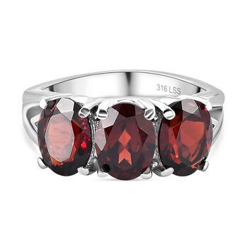 2er Set - Roter Granat Anh&auml;nger und Ring, Edelstahl ca. 8.55 ct