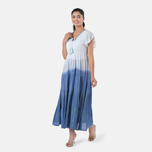 Maxikleid aus Viskose-Crepe mit Lurex, Einheitsgröße, Marineblau image number 1