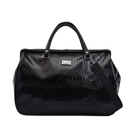 PASSAGE Reisetasche mit Krokodilprägung - Robustes PVC, geräumiges Fach, Doppelreißverschluss, 45 x 22 x 33 cm, Schwarz