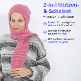 2-in-1 Gestrickte Winter Schalmütze, rosa