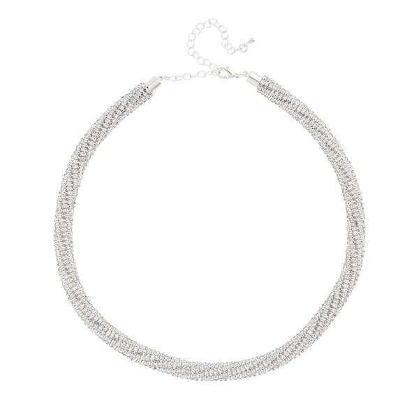 2er Set - Weißes Kristall Ohrringe und Halskette Schmuckset, reines Messing image number 2