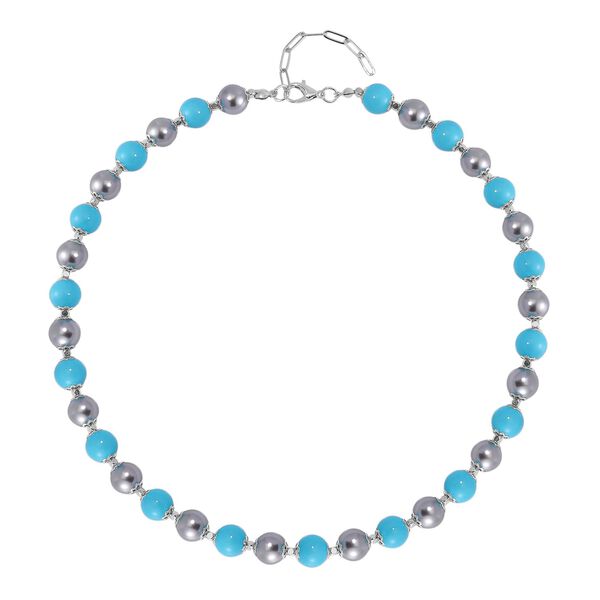 2er Set - Sleeping Beauty T&uuml;rkis-Farbe Muschelkernperle Halskette und Armband, rhodiniert image number 4
