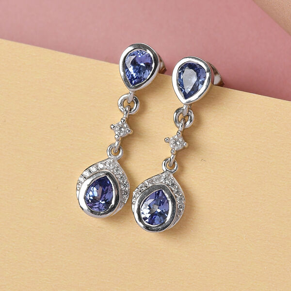 Tansanit und Zirkon Ohrhänger 925 Silber platiniert ca. 1,43 ct  image number 2