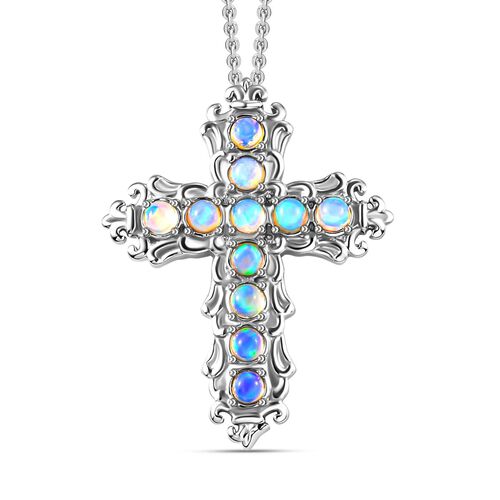 Natürlicher, äthiopischer Welo Opal Kreuz-Anhänger mit Kette, 50 cm - 0,89 ct. image number 0