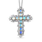 Natürlicher, äthiopischer Welo Opal Kreuz-Anhänger mit Kette, Edelstahl ca. 0.89 ct