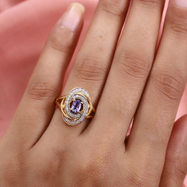 Tansanit und Zirkon Ring 925 Silber Gelbgold Vermeil ca. 0.8 image number 3