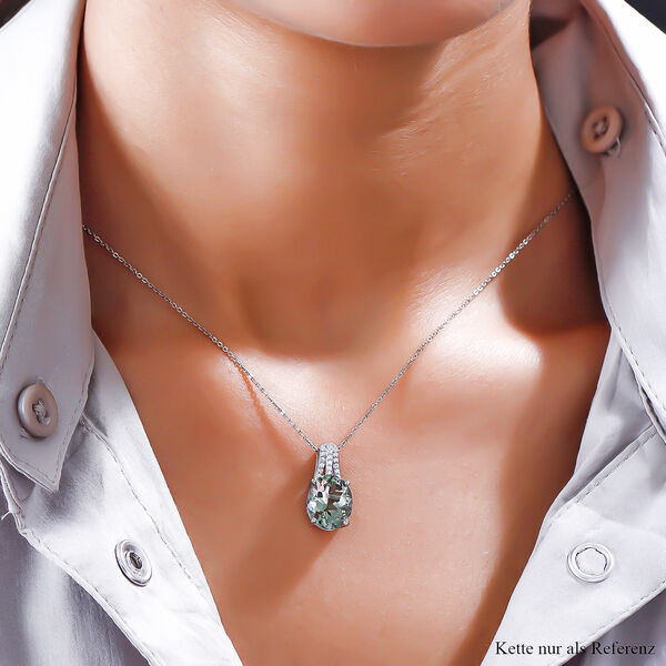 Prasiolith und wei&szlig;er Zirkon-Anh&auml;nger, 925 Silber platiniert ca. 4,57 ct image number 2