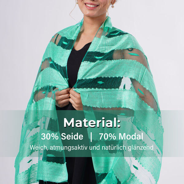 Modal-Seide-Schal, Streifendesign, 175x60 cm, Grün image number 2