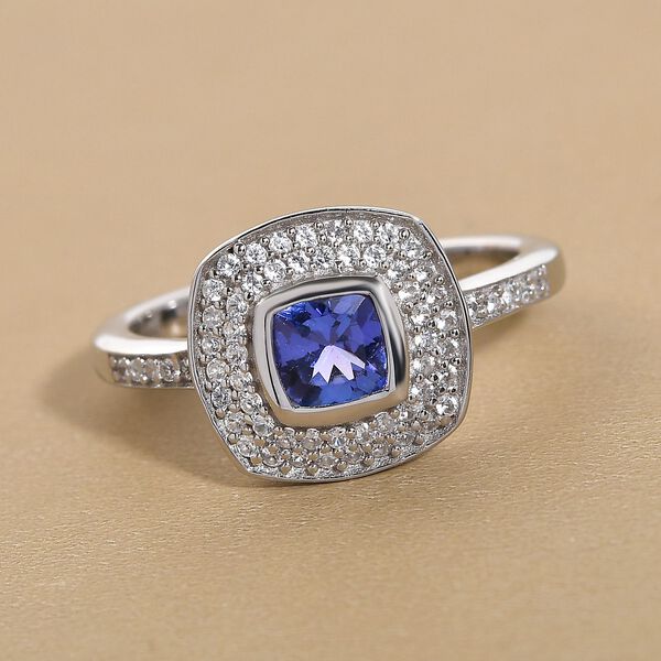 AA Tansanit und weißer Zirkon-Ring, 925 Silber platiniert  ca. 0,74 ct image number 2