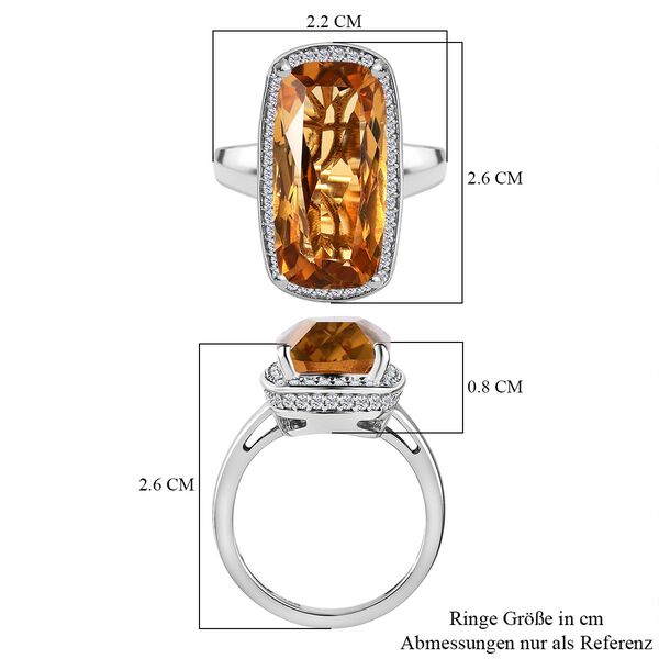 Citrin, wei&szlig;er Zirkon Ring, 925 Silber platiniert, (Gr&ouml;&szlig;e 17.00) ca. 12.92 ct image number 7