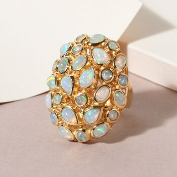 Nat&uuml;rlicher, &auml;thiopischer Opal-Ring, 925 Silber Gelbgold Vermeil  ca. 4,49 ct