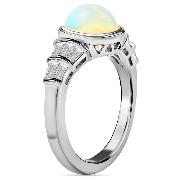Nat&uuml;rlicher &Auml;thiopischer Opal und Zirkon Seitenstein Ring 925 Silber Rhodium-&Uuml;berzug image number 4