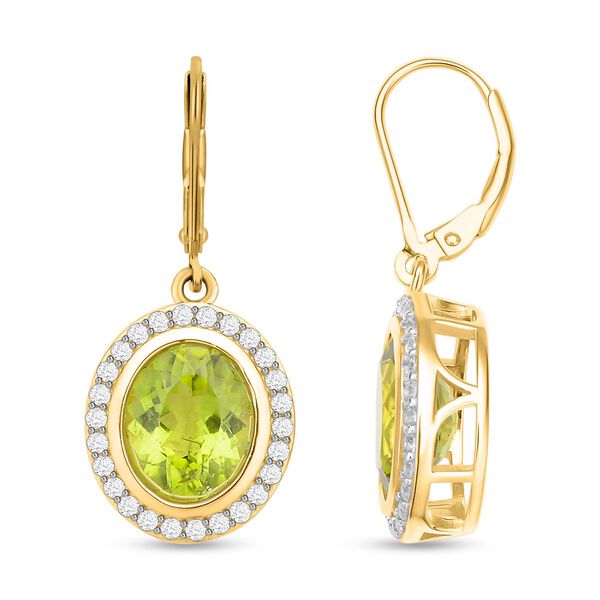 Nat&uuml;rliche Peridot und Zirkon-Halo-Ohrh&auml;nger, 925 Silber Gelbgold Vermeil, 8,48 ct. image number 4