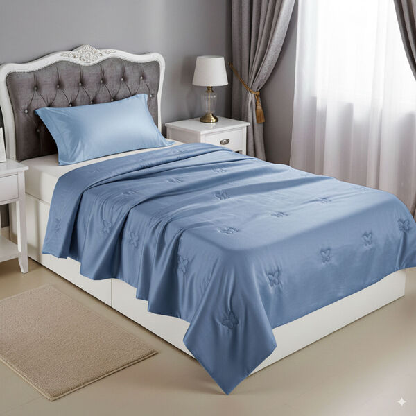 Serenity Night 100% Maulbeerseide Seidendecke mit 350gsm Seidenf&uuml;llung, 135x200cm, Blau