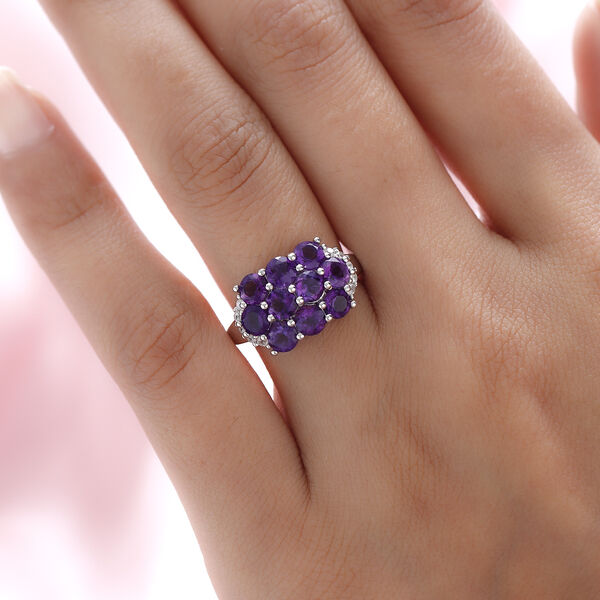 Nat&uuml;rlicher, marokkanischer Amethyst und wei&szlig;er Zirkon-Ring, 925 Silber platiniert  ca. 2,61 ct image number 3