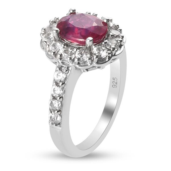 Fissure gef&uuml;llt Rubin und Zirkon Halo Ring 925 Silber Platin-&Uuml;berzug image number 5