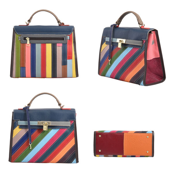 CHAOS BY ELSIE - Patchwork Schultertasche aus 100% echtem Leder mit RFID Schutz, Mehrfarbig, gestreift image number 4