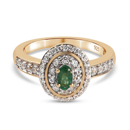 Sambischer Smaragd und Zirkon-Ring, 925 Silber Gelbgold Vermeil (Größe 18.00) ca. 0,79 ct