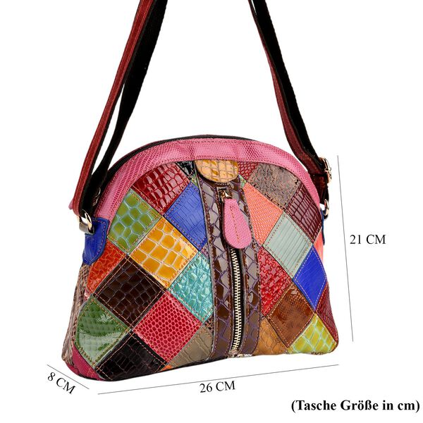 CHAOS BY ELSIE Leder Crossbody Tasche mit RFID Schutz und Rei&szlig;verschlussf&auml;chern 19 x 11 x 20 cm Multicolor Rautenmuster image number 7
