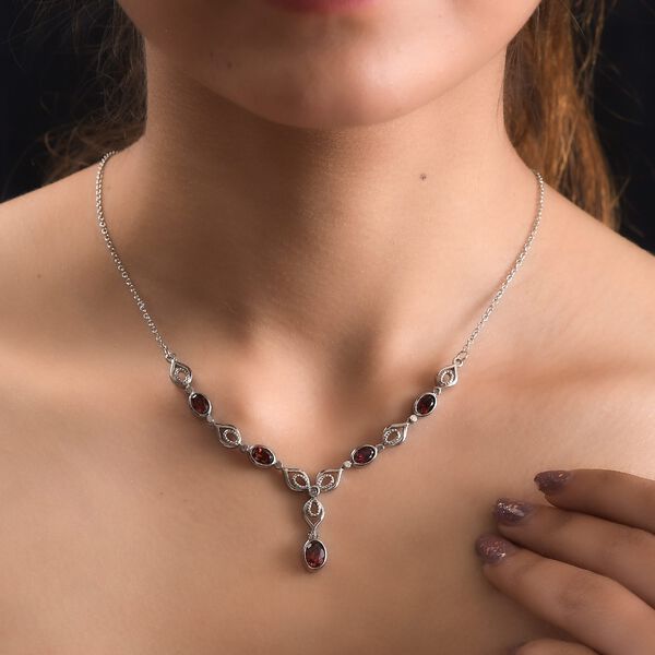 Rotes Granat Collier, ca. 45 cm Edelstahl ca. 3,25 ct image number 2