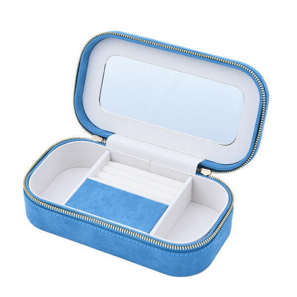 Rechteckiges, besticktes Schmuckk&auml;stchen aus Samt mit Rei&szlig;verschluss, Hellblau image number 6