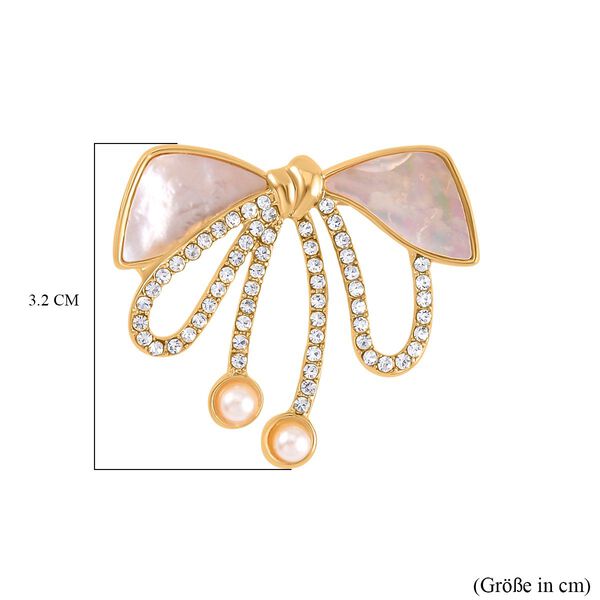 Weiße Muschelkernperle, Weißer Kristall Brosche  Std Gelb image number 4