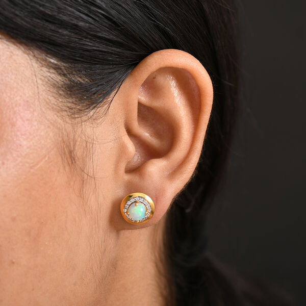 AA natürliche, äthiopische Welo Opal und Zirkon Ohrringe - 1,64 ct. image number 2