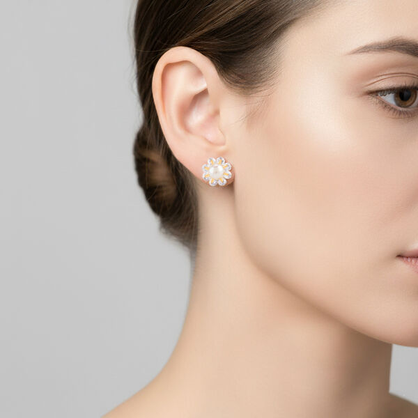 2er Set - Lila S&uuml;&szlig;wasser Perle, Wei&szlig;e S&uuml;&szlig;wasser Perle Ohrringe, Nickelfreies Messing, Goldfarben image number 4