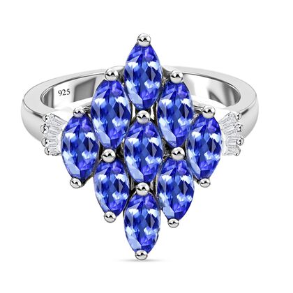 AA Tansanit und Diamant Cluster-Ring, 925 Silber platiniert (Gr&ouml;&szlig;e 16.00) ca. 2,10 ct