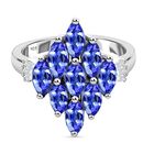 AA Tansanit und Diamant Cluster-Ring, 925 Silber platiniert (Größe 16.00) ca. 2,10 ct