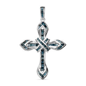 Blauer Diamant P Anhänger 925 Silber platiniert ca. 0,50 ct.