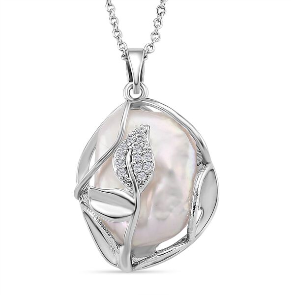 Wei&szlig;er S&uuml;&szlig;wasserperle und Zirkonia Anh&auml;nger mit 50+5cm Kette