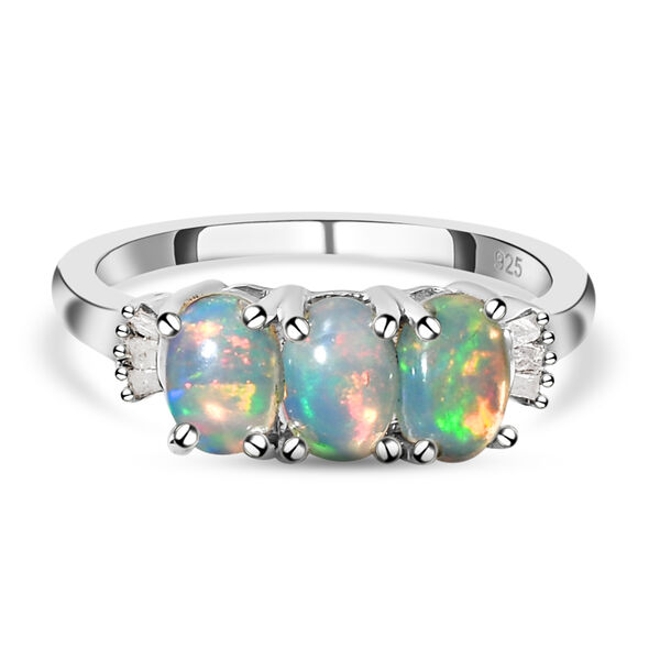 Nat&uuml;rlicher, &auml;thiopischer Opal und wei&szlig;er Diamant-Ring, 925 Silber platiniert, ca. 1,07 ct