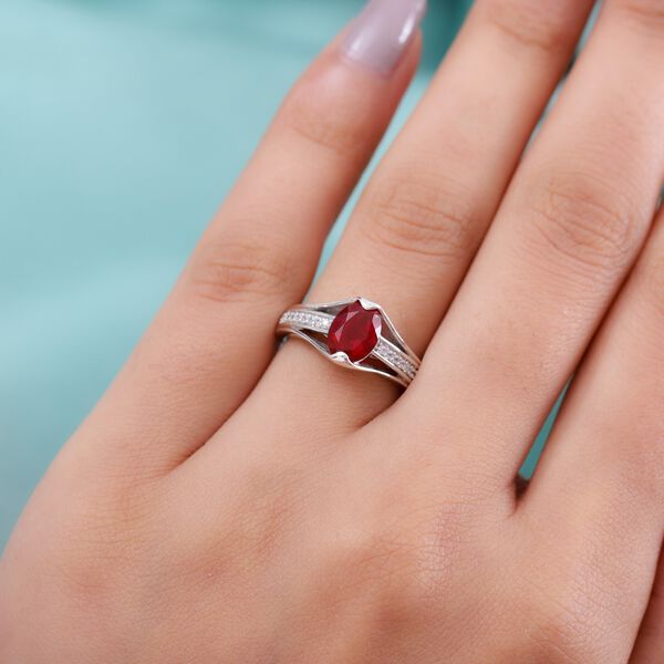 Mexikanischer Kirschfeuer-Opal und Zirkon Solit&auml;r Ring 925 Silber Platin-&Uuml;berzug image number 3