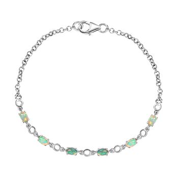 Nat&uuml;rliches, &auml;thiopisches Welo Opal Armband, ca. 19 cm, 925 Silber platiniert ca. 0.97 ct